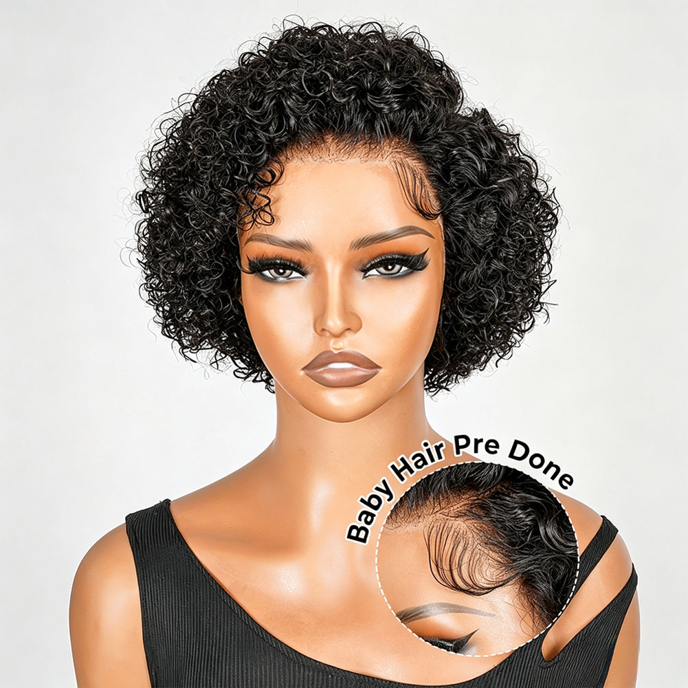 Water Wave Pixie Cut Glueless Minimalist HD Lace Short Curly Wig