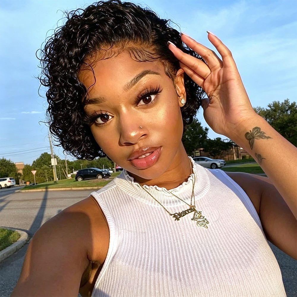 Pixie Cut Short Curly Glueless Invisible Lace Front Wig