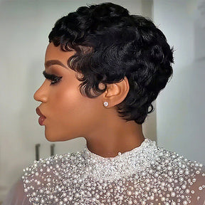 Short Layered Pixie Curly Human Hair Wigs