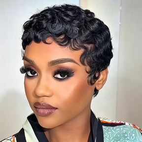 Short Layered Pixie Curly Human Hair Wigs