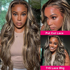 Balayage Highlight 1B/27 Colored Pre Cut Lace Tiny Knots Wig Upgraded 7X5 HD Lace Closure Human Hair Wig