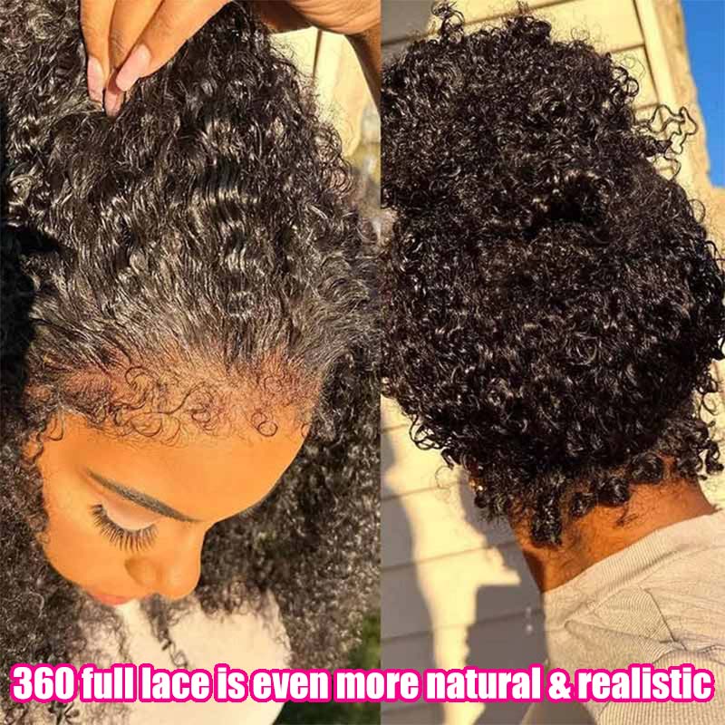 4C Curly Edge 360 Invisible Strap HD Lace Frontal Bleached Knots Pre Cut Lace Wig