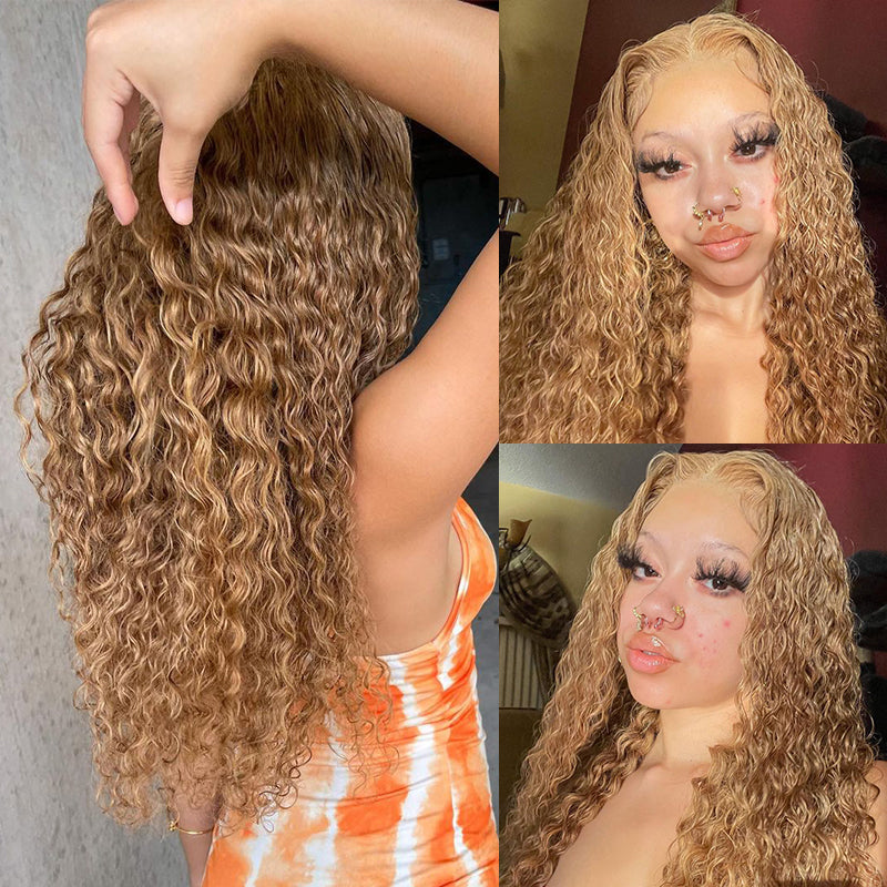 Beyonce Hair Honey Blonde Lace Front Wig #27 Color Deep Wave Human Hair Wigs 150% Density