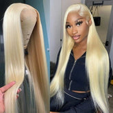 613 Blonde Color 13*6 HD Lace Frontal Silk Straight  Human Hair Wigs 180% Density