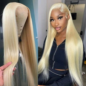 613 Blonde Color 13*6 HD Lace Frontal Silk Straight  Human Hair Wigs 180% Density