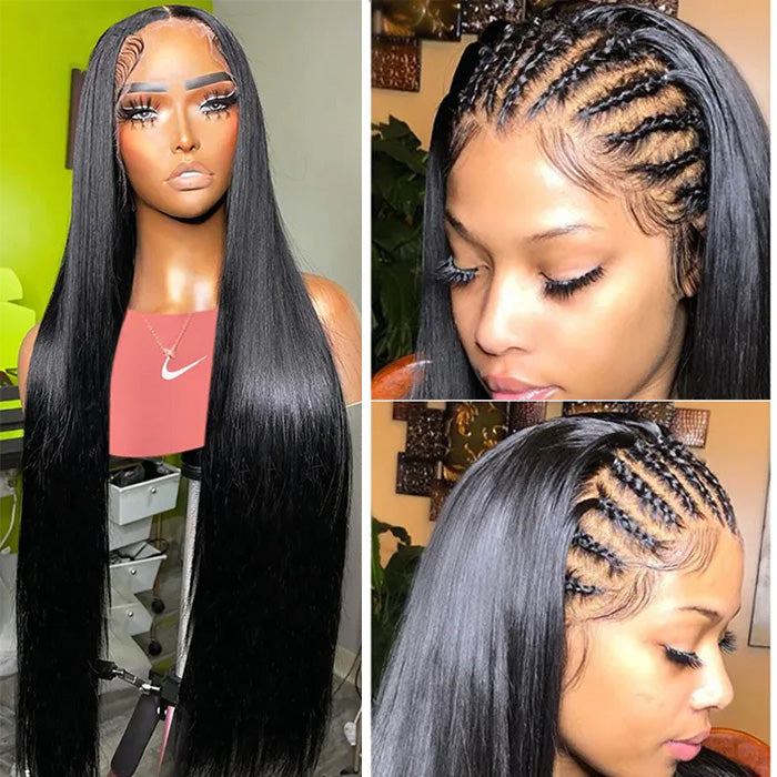 13x6 Full HD Lace Front Silky Straight Human Hair Wigs Pre Bleached Knots Plucked Hairline
