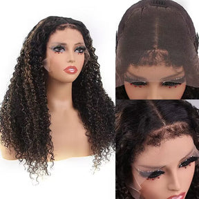 HD Transparent 13x4 5x5 Blonde Highlight Lace Frontal Wig Curly Human Hair Wigs
