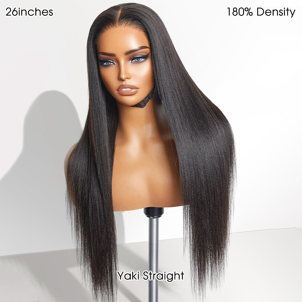 Pizazz Hair Yaki Straight Invisi-Drawstring 360 Glueless Wig Pre-Cut Lace Pre Bleached Knots Fit All Head