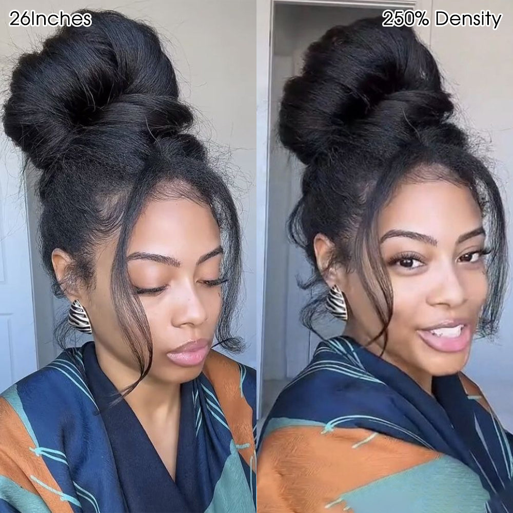 Pizazz Hair Yaki Straight Invisi-Drawstring 360 Glueless Wig Pre-Cut Lace Pre Bleached Knots Fit All Head