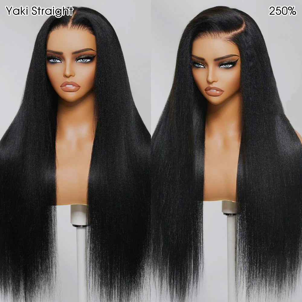 Pizazz Hair Yaki Straight Invisi-Drawstring 360 Glueless Wig Pre-Cut Lace Pre Bleached Knots Fit All Head