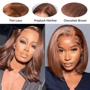 #4 Chocolate Brown Color Layered Body Wave Bob Wig Pre Plucked HD Lace Human Hair Wigs