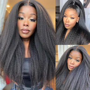 Pizazz Hair Yaki Straight Invisi-Drawstring 360 Glueless Wig Pre-Cut Lace Pre Bleached Knots Fit All Head