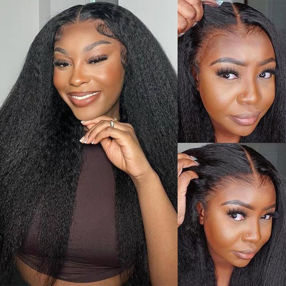 Pizazz Hair Yaki Straight Invisi-Drawstring 360 Glueless Wig Pre-Cut Lace Pre Bleached Knots Fit All Head