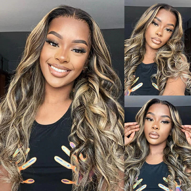 Balayage Highlight M1B/27 Colored 13X6 Invisi-Drawstring Pre-Everything Human Hair Wig 250% Density
