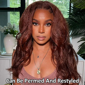 #33 Reddish Brown Kinky Straight Wig Autumn Color Glueless HD Lace Front Human Hair Wigs