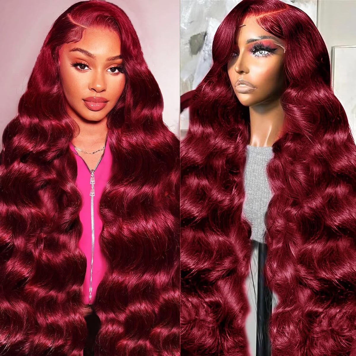 Pizazz 99j Burgundy Lace Front Wigs Human Hair 28Inch 13x6 Burgundy Wig Human Hair 250% Density Brazilian Virgin Straight Human Hair Wigs