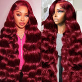 Pizazz 99j Burgundy Lace Front Wigs Human Hair 28Inch 13x6 Burgundy Wig Human Hair 250% Density Brazilian Virgin Straight Human Hair Wigs