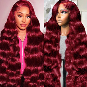 Pizazz 99j Burgundy Lace Front Wigs Human Hair 28Inch 13x6 Burgundy Wig Human Hair 250% Density Brazilian Virgin Straight Human Hair Wigs