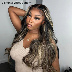 Balayage Highlight M1B/27 Colored 13X6 Invisi-Drawstring Pre-Everything Human Hair Wig 250% Density