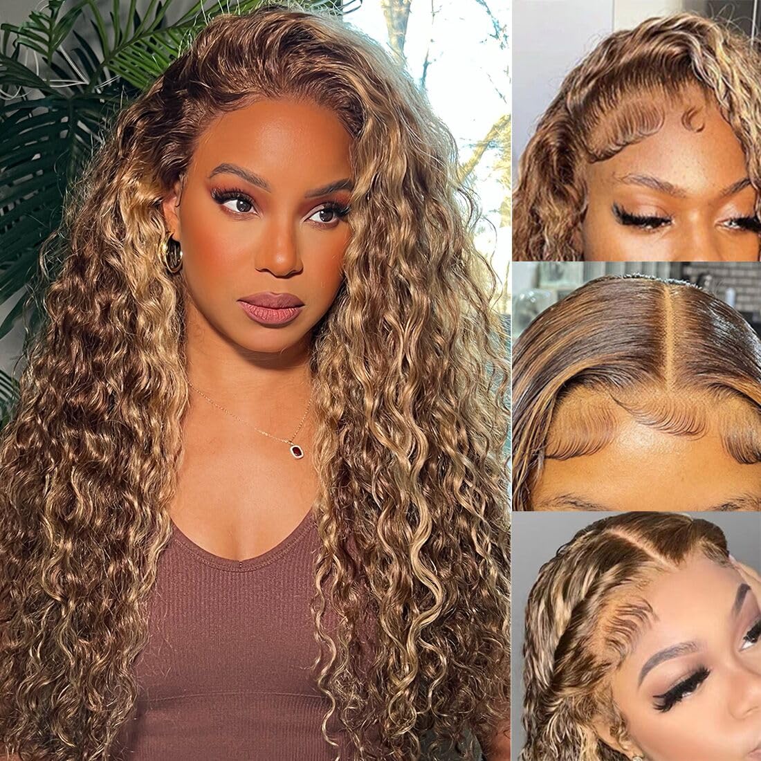 Pizazz Hair 13x6 Highlight 4/27 Color  Deep Wave Lace Front Wigs Human Hair Ombre Curly Glueless Wig
