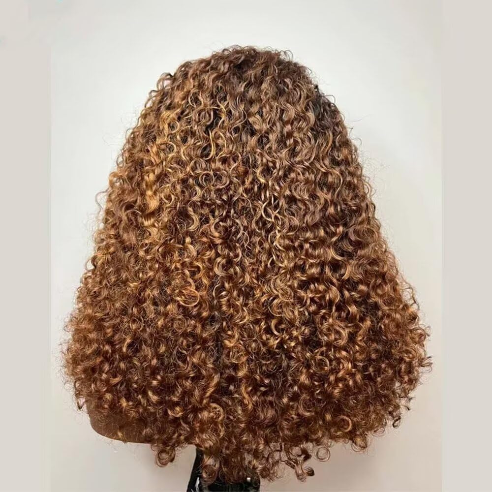Pizazz 4C Edges Honey Blonde Highlight 4/27 Curly Kinky Edges 13x6 HD Lace Front Wig 100% Human Hair