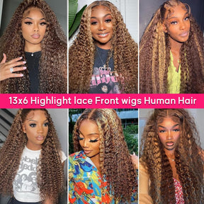 Pizazz Hair 13x6 Highlight 4/27 Color  Deep Wave Lace Front Wigs Human Hair Ombre Curly Glueless Wig