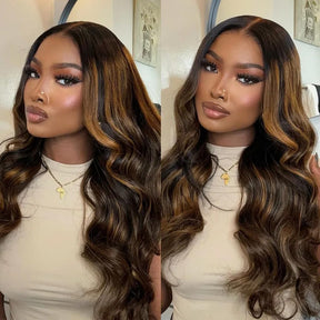 Pizazz Hair Highlight Balayage Body Wave Honey Blonde 13x6 HD Transparent Lace Front Wigs for Women Lace Front Wig Human Hair