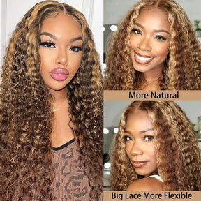 Pizazz Hair 13x6 Highlight 4/27 Color  Deep Wave Lace Front Wigs Human Hair Ombre Curly Glueless Wig