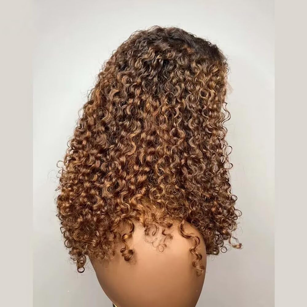 Pizazz 4C Edges Honey Blonde Highlight 4/27 Curly Kinky Edges 13x6 HD Lace Front Wig 100% Human Hair