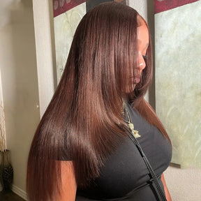 Pizazz Hair Layered Cut #4 Dark Brown Straight 8X5 Glueless With Pre-plucked Hairline Human Hair Wigs