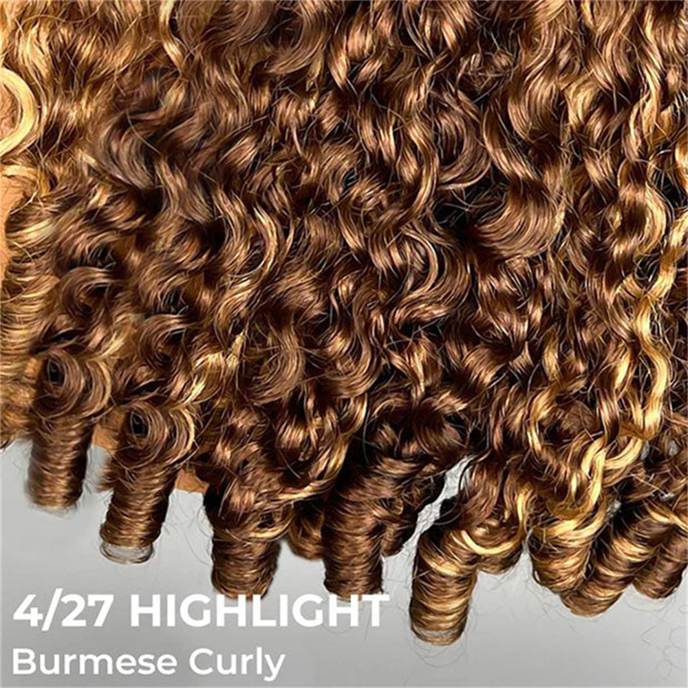 4/27 Highlight Color Burmese Curly Glueless Wig Pull Go 13x6 Full Lace Pre-Everything Wear Go Wig