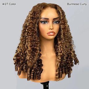 4/27 Highlight Color Burmese Curly Glueless Wig Pull Go 13x6 Full Lace Pre-Everything Wear Go Wig