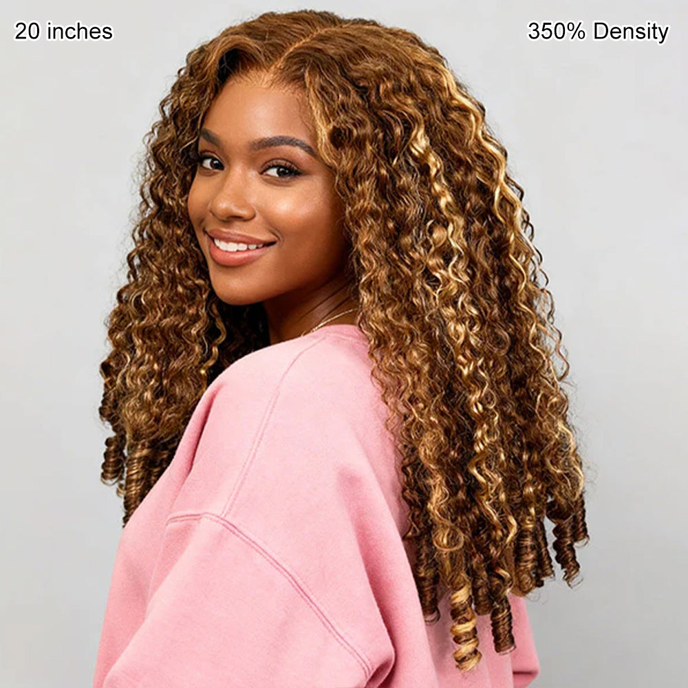 4/27 Highlight Color Burmese Curly Glueless Wig Pull Go 13x6 Full Lace Pre-Everything Wear Go Wig