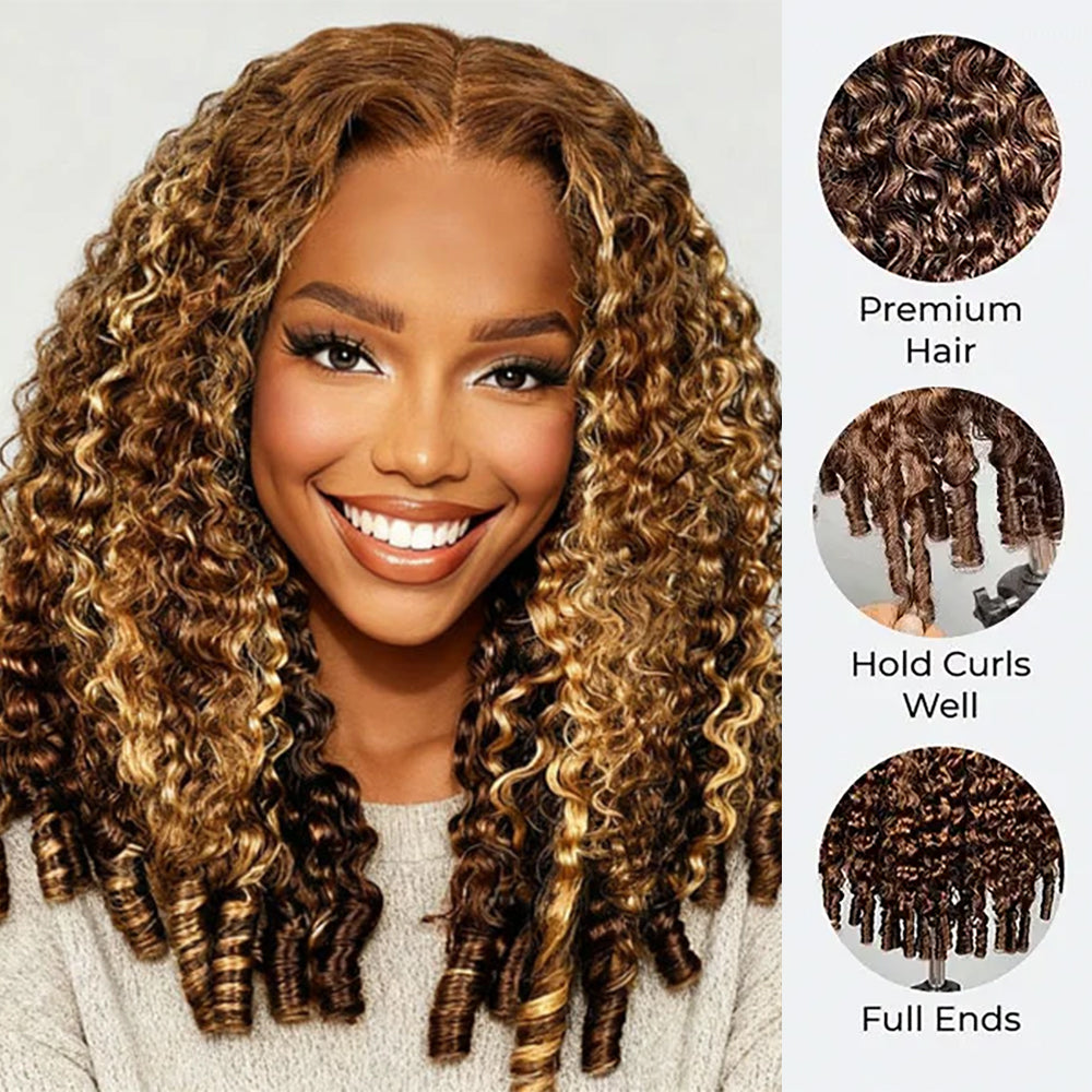 4/27 Highlight Color Burmese Curly Glueless Wig Pull Go 13x6 Full Lace Pre-Everything Wear Go Wig