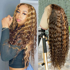 4/27 Highlight Lace Front Wigs 100% Human Hair Deep Wave Highlight Wigs | Real HD Lace