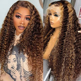 4/27 Highlight Lace Front Wigs 100% Human Hair Deep Wave Highlight Wigs | Real HD Lace