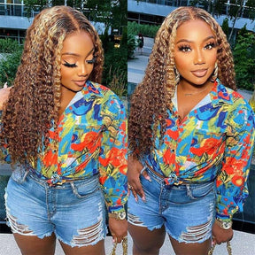 4/27 Highlight Lace Front Wigs 100% Human Hair Deep Wave Highlight Wigs | Real HD Lace