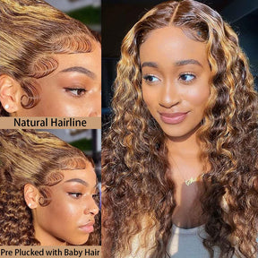 Pizazz Hair 13x6 Highlight 4/27 Color  Deep Wave Lace Front Wigs Human Hair Ombre Curly Glueless Wig