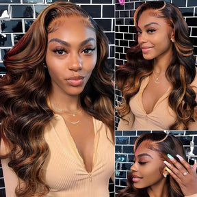 Pizazz Hair Highlight Balayage Body Wave Honey Blonde 13x6 HD Transparent Lace Front Wigs for Women Lace Front Wig Human Hair