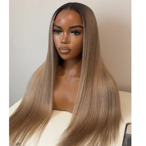 Ash Blonde Mixed Dirty Blonde  With Dark Roots 13x6 HD Glueless Human Hair Wigs