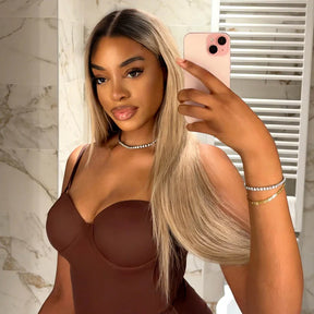 Ash Blonde Mixed Dirty Blonde  With Dark Roots 13x6 HD Glueless Human Hair Wigs