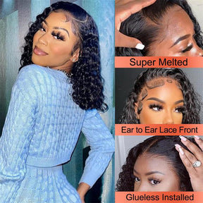 Curly Short Bob 4C Edges Natural Hairline With Curly Baby Hair Transparent 13x4 HD Lace Front Wigs For Women