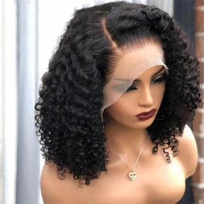 Curly Short Bob 4C Edges Natural Hairline With Curly Baby Hair Transparent 13x4 HD Lace Front Wigs For Women