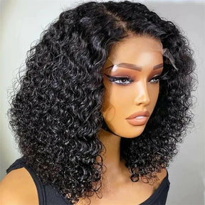 Curly Short Bob 4C Edges Natural Hairline With Curly Baby Hair Transparent 13x4 HD Lace Front Wigs For Women