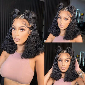Curly Short Bob 4C Edges Natural Hairline With Curly Baby Hair Transparent 13x4 HD Lace Front Wigs For Women