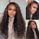 Balayage Honey Blonde Highlight Water Wave Pre-Cut 13x6 Lace Wig Glueless Human Hair Wig