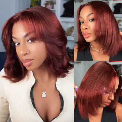 Glueless Layered Cut Yaki Straight Pre-Cut 13X6 Hd Lace Bob Wig With Drawstring Human Hair Wig