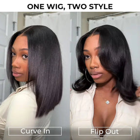 Glueless Layered Cut Yaki Straight Pre-Cut 13X6 Hd Lace Bob Wig With Drawstring Human Hair Wig