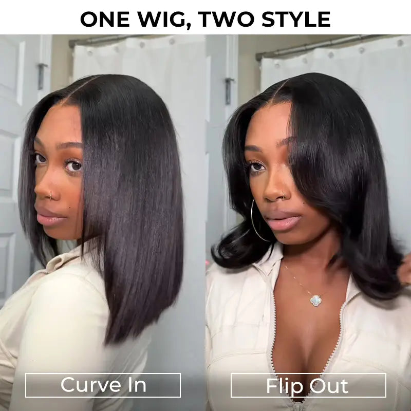 Glueless Layered Cut Yaki Straight Pre-Cut 13X6 Hd Lace Bob Wig With Drawstring Human Hair Wig