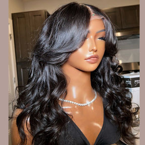 New Curtain Bangs Pre Cut HD Lace Wig Body Wave Guleless Wear&GO Human Hair Wigs